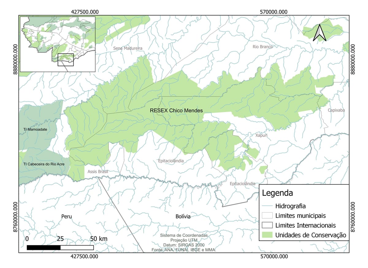 Reference cartographic plate, Chico Mendes Extractive Reserve, SIRGAS 2000 / UTM